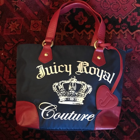 navy and red handbag